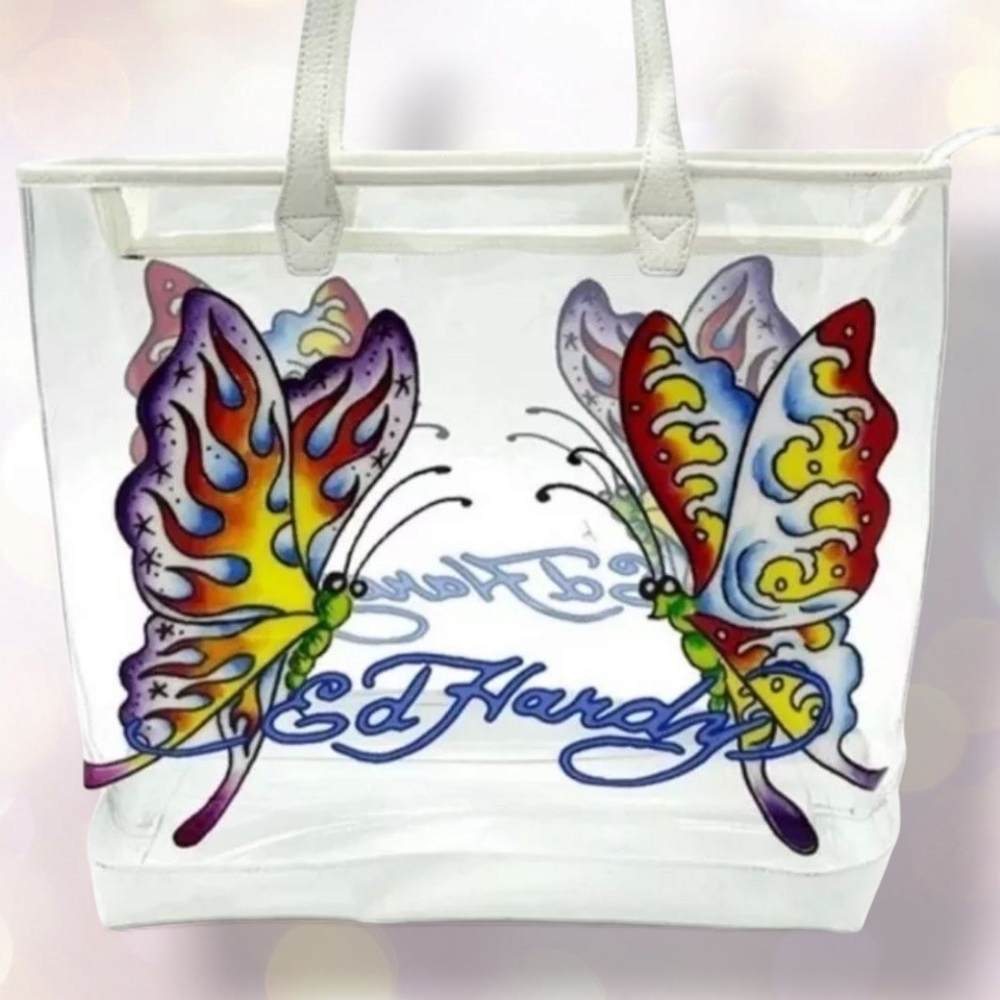 Ed Hardy Purple Butterfly Tote Bag
